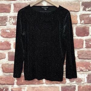 Dialogue Top Shirt Women's Medium Black Boho Paisley Abstract Burnout Popover